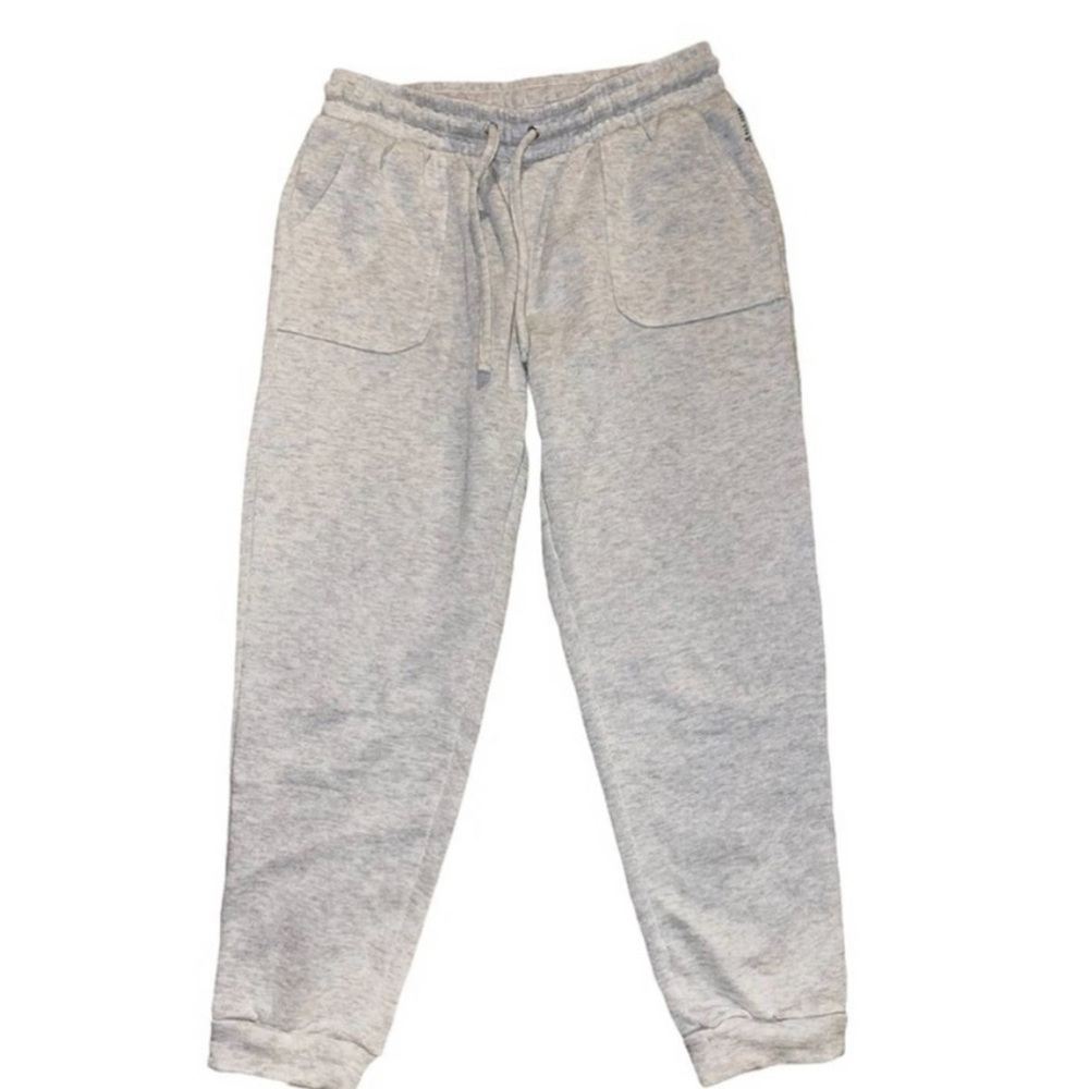 Rae Dunn Gray 2-Pocket Sweat Track Pants Joggers sz L EUC Soft Fleece Cozy Cabin